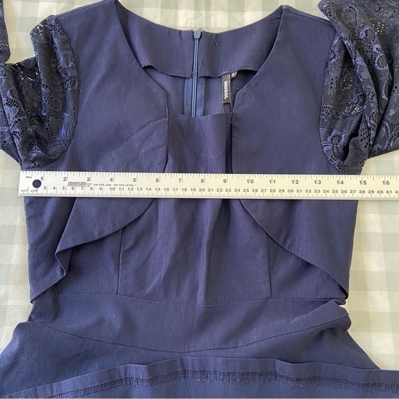Miusol dress navy blue lace 3/4 sleeves stretchy A-Line midi small fit & flare - Picture 12 of 16